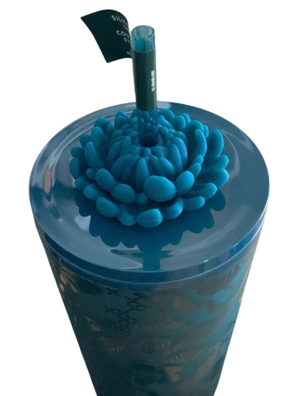 Starbucks Teal Floral Cold Cup Tumbler Silicone Blooming Flower Straw Charm NEW